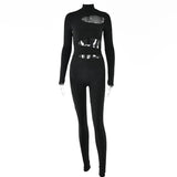 Black Long Sleeve Jumpsuit For Women Hollow Cut Out Bodycon Sexy Rompers Femme One Piece Sexy Club Outfits Overalls