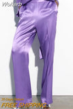 2023 Women Summer Satin Straight Pants Fashion Solid Elastic waist Female Elegant Street Pant Trousers Clothing-Outfit