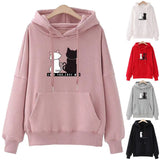 Cat Print Hoodies Autumn Cute Pink Long Sleeve Hooded Sweatshirts Harajuku Plus Size Pocket Female Pullover Hoody