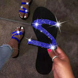 Summer Flat Bling Slippers Casual Flip Flops Non-Slip Outdoor Beach Slides Sandals Sexy Crystal Slippers Shoes Ladies