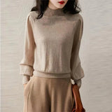 Goods In The Ocean With Half-High Collar Knitted Women 2025 Autumn New Lantern Sleeve Cashmere Bottom Sweater