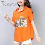 Size Women T Shirt Bicycle Print Summer Short Sleeve Female Tee