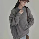 And Winter Lazy Style Retro Round Collar Collar Loose Horse Hair Pure Color Wear Inside And Thicken Sweater Female