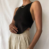 Y2K Basic Solid Tank Top Women Basic Irregular Hem Backless Sexy Club Casual Summer 2021 Vintage Sleeveless Crop