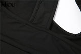 Kliou Sporty Solid Two Piece Set Women Skinny Inclined Shoulder Hole Cleavage Tank Tops+ Concise Stretchy Pants Workout