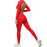 Woherb And Winter Big Show Back Long Sleeve Jacket Tight Yoga Pants Nude Feeling Quick-Dry Sports Suit Show Slim Fitness Suit-Outfit