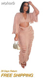 Hollow Out Hole Tassel 2 Piece Set Women Sexy Lace Up V Neck Crop Top + Long Skirts Skinny Club Party Beach Outfits 2023-Outfit