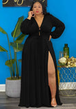Plus Size V-neck Long Sleeve Slit Maxi