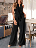 Summer New Women's Clothing Hanging Neck Top Broad Leg Pants Fashion Casual Cotton