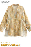 2023 Women Summer Blouses Shirts Tops Fashion Tie Dye V-Neck Asymmetrical Satin Female Casual Elegant Tops Clothing-Outfit
