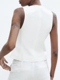 2023 Women Summer Linen Vests Coats Casual Solid V-Neck Single Breasted Waistcoat Female Elegant Street OL Clothing-Outfit