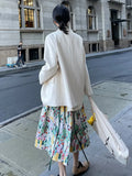 Summer Sweet Floral Print Black Plaid Casual Skirt Women High Waist Elegant Mid-length A-line Skirt QT1665-Outfit