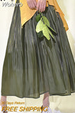 Summer Pleated Skirt High-waisted Smooth Loose Long Midi Skirt Faldas Mujer Saias A-line Solid 12 Colors Skirts QH1995-Outfit