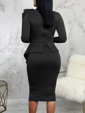 Formal Bow Long Sleeve Solid Knee-Length Office
