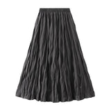Autumn New High-Rise Slim Folding Long Swing A-Dress Skirt Women