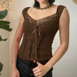Woherb Retro Lace Stitching Bow Jacket New Spring 2023 Slim Slim Casual Solid Color Short-Sleeved Shirt-Outfit