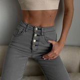 Casual Women Jeans Pencil Pant Streetwear Slim High Waist Button Elegant Office Lady Skinny Denim Trousers 2020