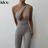 Kliou One Shoulder Sexy Cut Out Rompers Womens Jumpsuit 2021 Streetwear Solid Backless Active Wear Skinny Slim Jumpsuits