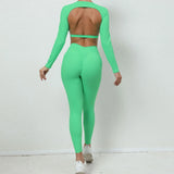 Woherb And Winter Big Show Back Long Sleeve Jacket Tight Yoga Pants Nude Feeling Quick-Dry Sports Suit Show Slim Fitness Suit-Outfit