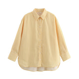 Summer In Women's Long-Sleeved Loose Striped Silk Shirt Personality Street