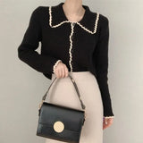 Cute Short Knitted Sweater Coats Long Sleeve Sweet Girls Lolita Preppy Style Women Korea Japan Chic Button Short Crop