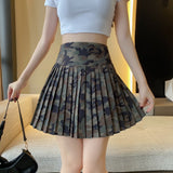 Camouflage Fine Lattice 100-Fold Skirt High-Rise Thin Short Model Of Folding Skirt A Word Jk Bag Hip