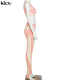 Kliou Mesh Patchwork Two Piece Set Women Skinny Hole Sleeveless Vest+Mid Waist See Through Leggings High Street Attirewear