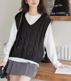 Woherb Small V Collar Soft Waxy Simple And Generous Knitting Vest New Female Gentle Girl Pure Color Sweet Sister Vest Female-Outfit