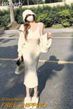 2 Piece Dress Set Woman Slim Bodycon Strap Midi Dress Party Elegant + Casual Long Sleeve Short Tops Korean Suit Solid-Outfit