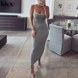 Kliou strap backless sexy bodycon midi long dress new women high waist cotton striped dresses elegant fashion party