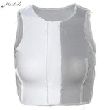 Summer Casual Slim Tank Top Women Sexy Patchwork Sleeveless Bodycon Crop Top Fashion High Street Casual Lady Tops