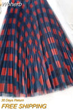 Cute Plaid Tulle Skirt Women Fashion Korean School Checked High Waist Pleated Maxi Skirt Female For Spring Summer QH2227-Outfit