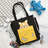 New Women Canvas Shoulder Bags Foldable Shopping Bag Cartoon Dog Tote Package Crossbody Bags Girls Students Traveling