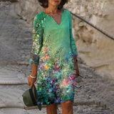 Women Dress Summer Vintage Print V-Neck Half Sleeve A-Line Dress Sundress 2021 Fashion Female Loose Dresses
