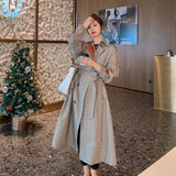 New Plaid Trench Coat Women Long Double-Breasted Loose Oversize Duster Coat Windbreaker for Lady Female Outerwear