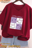 Plus Size T Shirt 100% Cotton L-5XL Tshirt Short Sleeve Women Top 2023 Summer Cartoon T Shirt V Neck Oversized T Shirts-Outfit