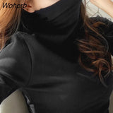 Women Turtleneck Pullovers Tops Spring Autumn Basic Women Highneck T Shirt Pullover Slim Female Cheap Top-Outfit
