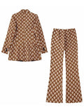 2023 Summer Women Print Pants Suits 2 piece sets Fashion Blazers Coats and Flare Pants Female Elegant Street Clothing-Outfit