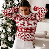 Autumn Winter Christmas Sweater Ladies Knitted Jumper Pullover Women Sweater Snowflake Elk Print Sweaters And Pullovers