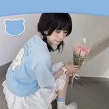 Harajuku T Shirt Sky Blue Japan Print Loose Short Sleeve T Shirt Anime Tops Women Fashion Clothing T Shirt for