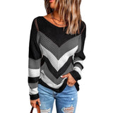 Winter Loose Casual Patchwork Sweater Women Round Neck Streetwear All-match Knitting Jumper Ladies Trend Pullover Top-Outfit