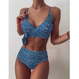 Blue Sexy Dot Bikini Women Bathing Suit Bathers High Waist Swimsuit Brazilian Push Up Lace Up Bandage Swimwear Bikinis