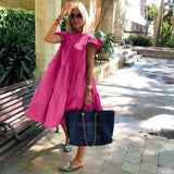 Summer Dress 2022 Casual Loose Short Sleeve Party Dresses Sweet O Neck Ruffled A Line Female Robe Dress Plus Size