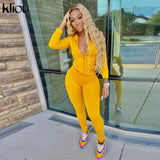 Kliou autumn new women hooded zipper pocket long sleeve tops sporty leggings matching set workout bodycon casual stretchy