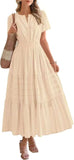 Spring And Summer Women's New Fashion V-Neck Folding Bubble Sleeve Layer - Big Swing Dress