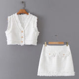 New Woolen Short Vest Woolen Mini Skirt Suit-Outfit