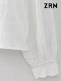 ZRN-Women's Floral Embroidery Blouse With Lace, O Neck, Long Sleeve, Female Shirts, Chic Tops, Fashion-Outfit