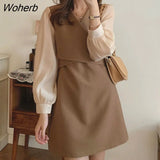 Women Long Sleeve Dress Patchwork Panelled Elegant Slim Fit Irregular Lace Up Mini Dresses Female All-match Ins Chic Tender New-Outfit