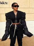 Kliou Punk Street Jacket Women Hipster Stitching Cotton-Padded Plus Size Sleeve Clothing Goth Zipper Sheath Y2K High Street