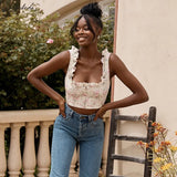 Summer Flower print Vest Women Fashion Sleeveless Strapless Ruffles Crop Tops Ladies Street Casual Tanks Camisole